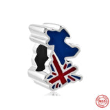 925 Silver European Flag Charm Pendant Bead for Bracelet DIY