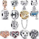 925 Silver Charm Family Infinity Red Heart Pet Dog Bone Shooting Star Beads