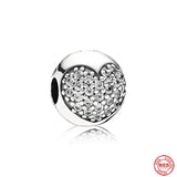 925 Silver Charm Bracelet Bead Zircon Heart Clip Pendant DIY Jewelry