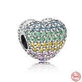 925 Silver Charm Bracelet Bead Zircon Heart Clip Pendant DIY Jewelry
