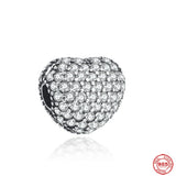925 Silver Charm Bracelet Bead Zircon Heart Clip Pendant DIY Jewelry