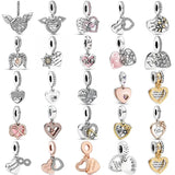 925 Silver Charm Freehand Mum Heart & Angel Wings Family Tree Pendant Bead