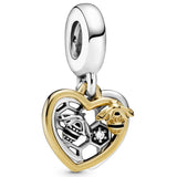 925 Silver Charm Freehand Mum Heart & Angel Wings Family Tree Pendant