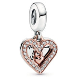 925 Silver Charm Freehand Mum Heart & Angel Wings Family Tree Pendant Bead