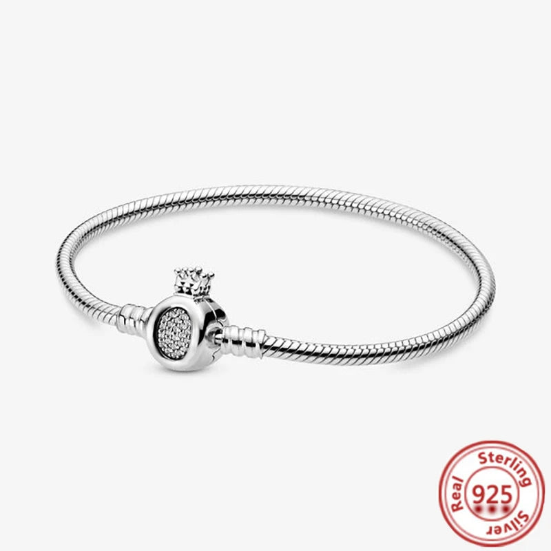 925 Silver Charm Heart Star Slider Bracelet T-Bar Snake Chain Women