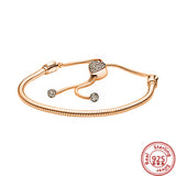 925 Silver Charm Heart Star Slider Bracelet T-Bar Snake Chain Women