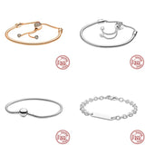 925 Silver Charm Heart Star Slider Bracelet T-Bar Snake Chain Women