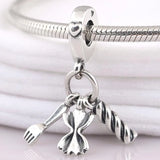 925 Silver Pasta & Fork Heart Charm Bead DIY Jewelry