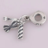 925 Silver Pasta & Fork Heart Charm Bead DIY Jewelry