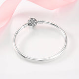 925 Silver Charm LOVE Pink Rose Bracelet Bangle DIY Jewelry Womens