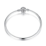925 Silver Charm LOVE Pink Rose Bracelet Bangle DIY Jewelry Womens