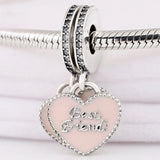 925 Silver Pink Enamel Heart Charm Pendant for Bracelet Necklace