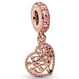 925 Silver Pink Family Tree Love Heart Roots Locket Pendant Bead