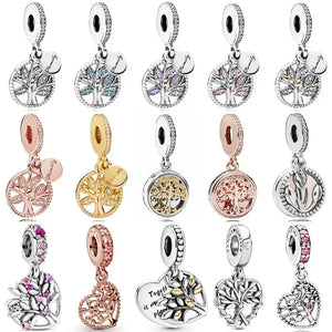 925 Silver Pink Family Tree Love Heart Roots Locket Pendant Bead