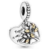 925 Silver Pink Family Tree Love Heart Roots Locket Pendant Bead