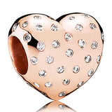 925 Silver Charm Rose Sparkling Family Tree Lock Heart Beads