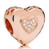 925 Silver Charm Rose Sparkling Family Tree Lock Heart Beads