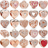 925 Silver Charm Rose Sparkling Family Tree Lock Heart Beads