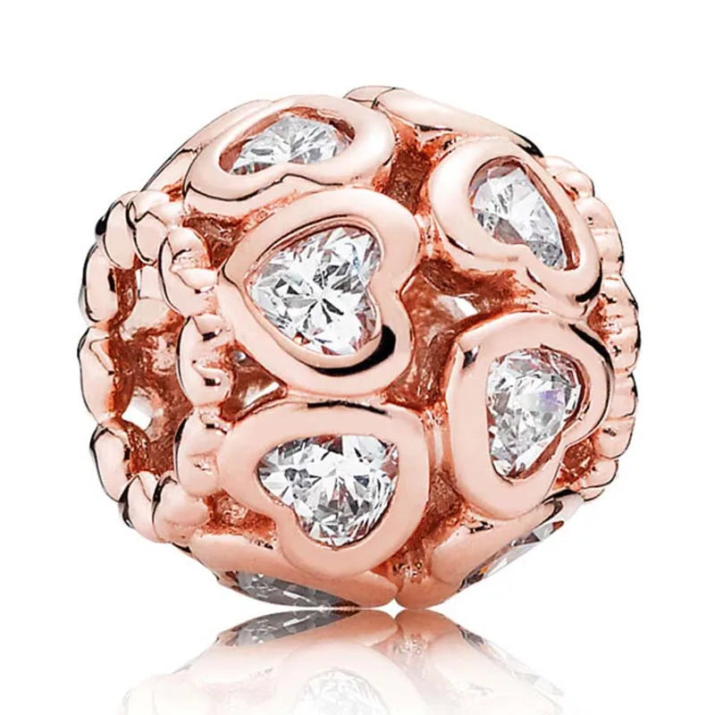 925 Silver Charm Rose Sparkling Family Tree Lock Heart Beads