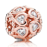 925 Silver Charm Rose Sparkling Family Tree Lock Heart Beads