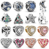 925 Silver Charm Santa & Reindeer Heart Star Moon Tree Bracelet DIY Jewelry