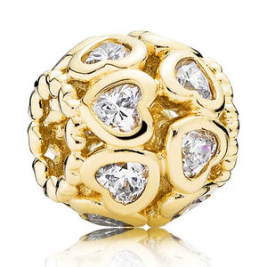 925 Sterling Silver Charm Heart Bond Daisy Fresco Flower Honeybee Bead