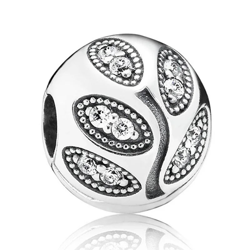 925 Silver Charm Open Heart Daisy Clip Bead Bracelet DIY Jewelry