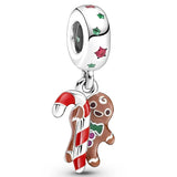925 Silver Charm Snow Globe Angel Santa Gingerbread Pendant