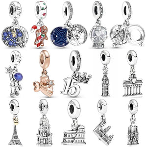 925 Silver Charm Snow Globe Angel Santa Gingerbread Pendant