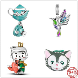 925 Silver Charm Teapot Boy Cat Party Cup Bead Pendant for Bracelet