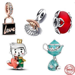 925 Sterling Silver Charm Teapot Cup Boy Love Lock open shell DIY Fine Bead