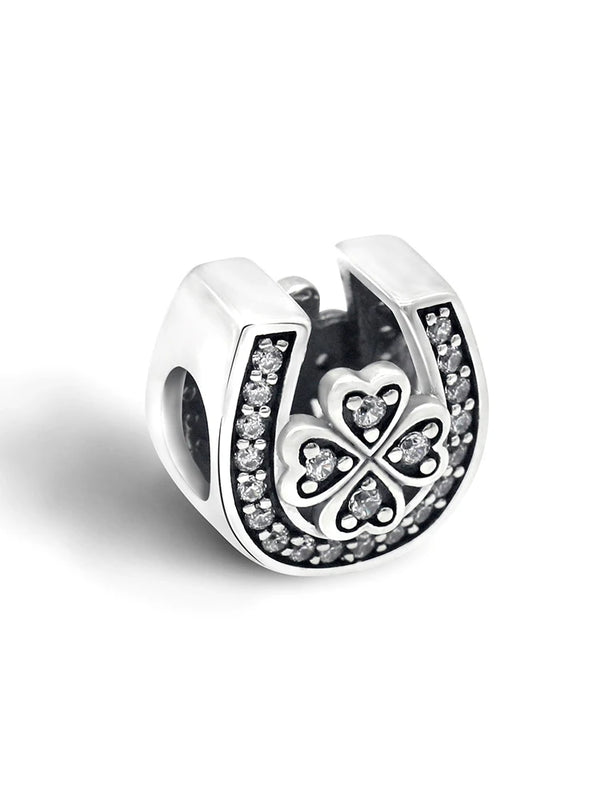 925 Silver CZ Lucky Clover Charm for Bracelet Gift