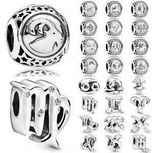 925 Silver Openwork Constellations Charm Crystal Bead Bracelet DIY