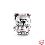 925 Sterling Silver Charms Puzzle Dog Pendant DIY Animal Hamster & Bear Bead