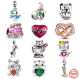 925 Sterling Silver Charms Puzzle Dog Pendant DIY Animal Hamster & Bear Bead