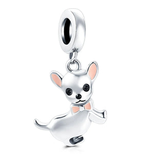 925 Silver Chihuahua Dog Charm Bead Pendant Bracelet DIY Jewelry
