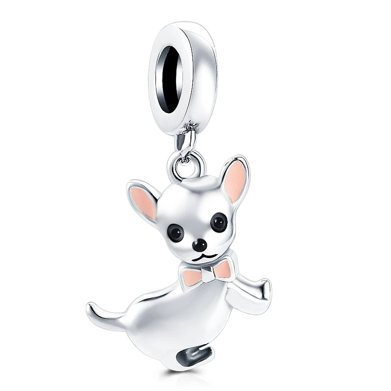 925 Silver Chihuahua Dog Charm Bead Pendant Bracelet DIY Jewelry