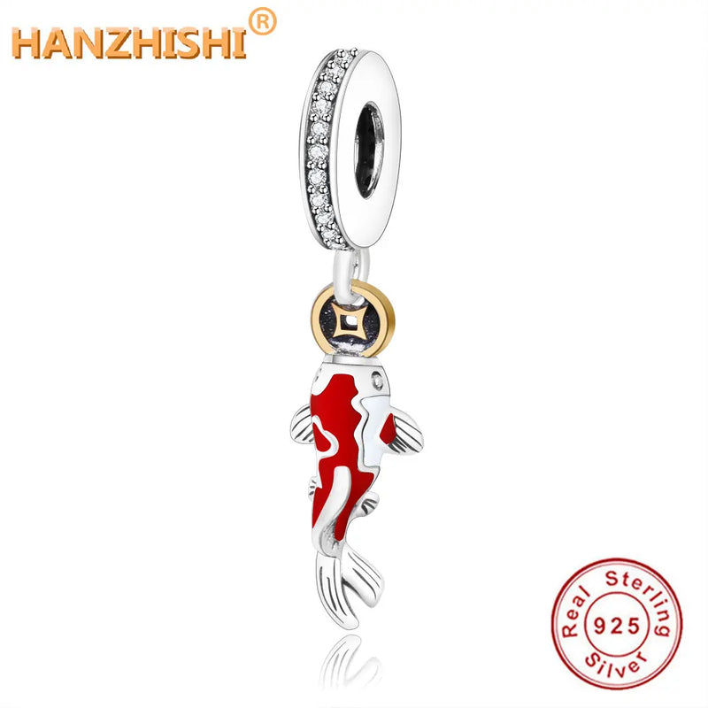 925 Silver Chinese Lucky Symbol Koi Fish Dangle Charm for Bracelet DIY