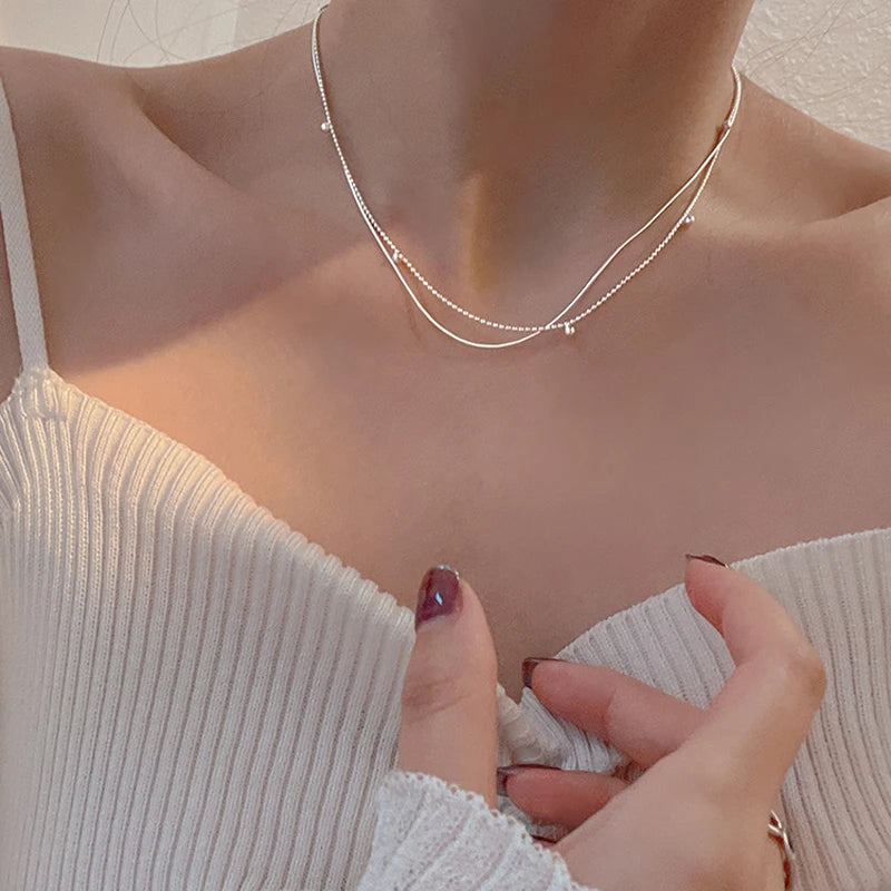 925 Silver Bead Choker Necklace For Women NK119