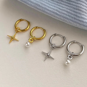 925 Silver Clip Earrings Hoop Cross Star Pearl Geometric For Women Gift