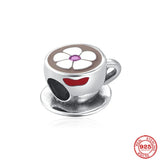 925 Silver Coffee Cups & Machines Charm Beads for Bracelet DIY Jewelry Gift