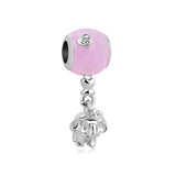 925 Silver Elephant Pendant Pink Heart Clip Charm Bead