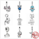 925 Silver Coffee Pot Owl Charm Pendant Bead for Bracelets DIY Jewelry