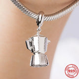 925 Silver Coffee Pot Owl Charm Pendant Bead for Bracelets DIY Jewelry