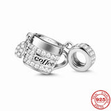 925 Silver Coffee Pot Owl Charm Pendant Bead for Bracelets DIY Jewelry