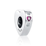 925 Silver Family Heart Charm Bead For Bracelet DIY