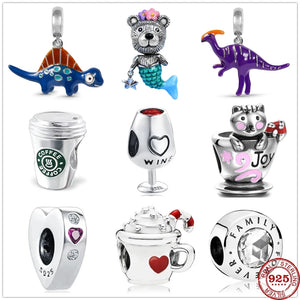 925 Silver Family Heart Spacer Charm for Bracelet
