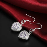 925 Silver Zircon Hollow Heart Earrings High Holiday