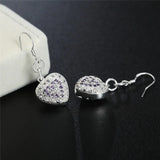 925 Silver Zircon Hollow Heart Earrings High Holiday