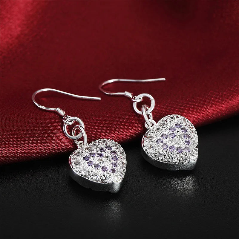 925 Silver Zircon Hollow Heart Earrings High Holiday